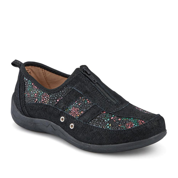 pavers Wide Fit Leather Arch Support Trainers - Black Floral