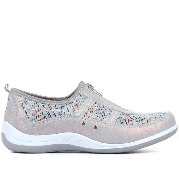 pavers Wide Fit Leather Arch Support Trainers - Denim