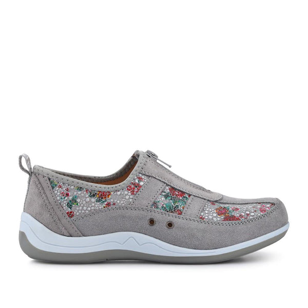 Pavers Wide Fit Leather Arch Support Trainers - Grey Floral
