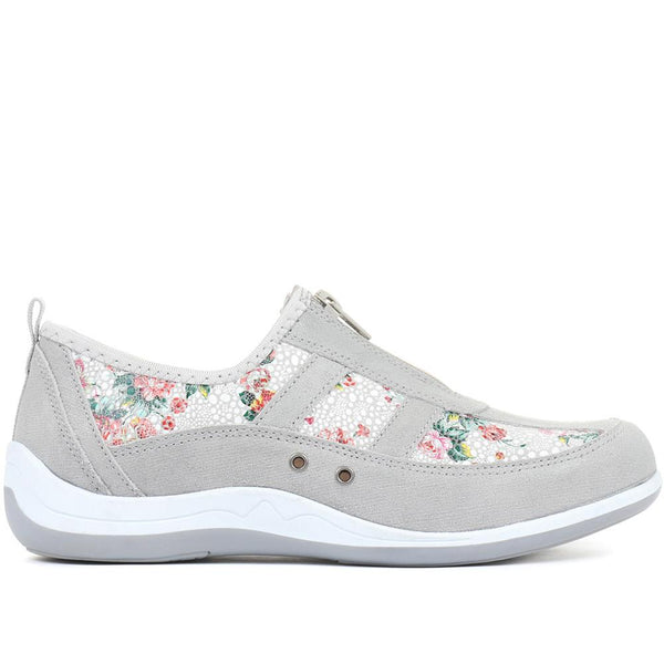Pavers Wide Fit Leather Arch Support Trainers - Grey Floral