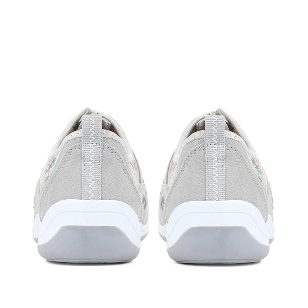 Pavers Wide Fit Leather Arch Support Trainers - Grey Floral