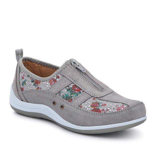 pavers Wide Fit Leather Arch Support Trainers - Grey Floral