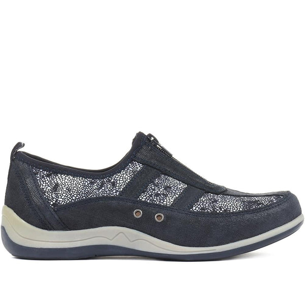 Pavers Wide Fit Leather Arch Support Trainers - Navy Floral