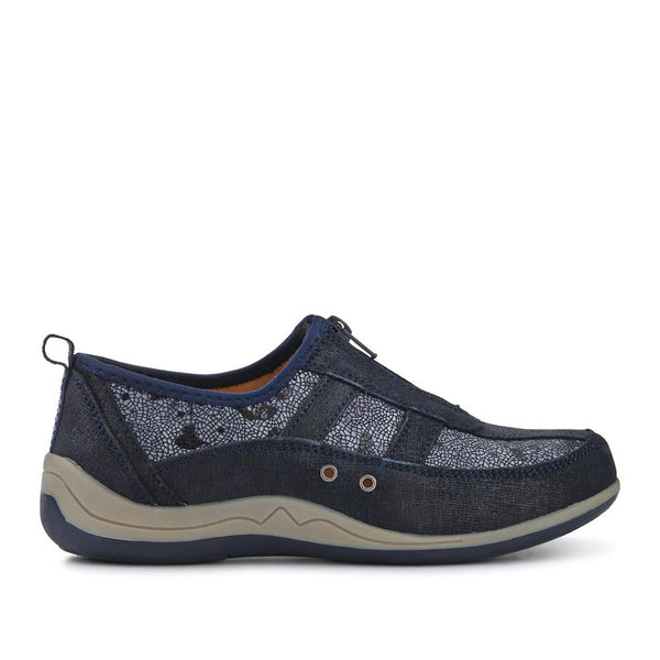 Pavers Wide Fit Leather Arch Support Trainers - Navy Floral