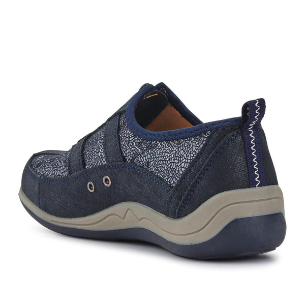 Pavers Wide Fit Leather Arch Support Trainers - Navy Floral
