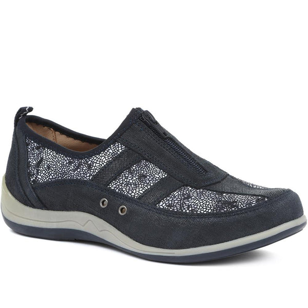 pavers Wide Fit Leather Arch Support Trainers - Navy Floral
