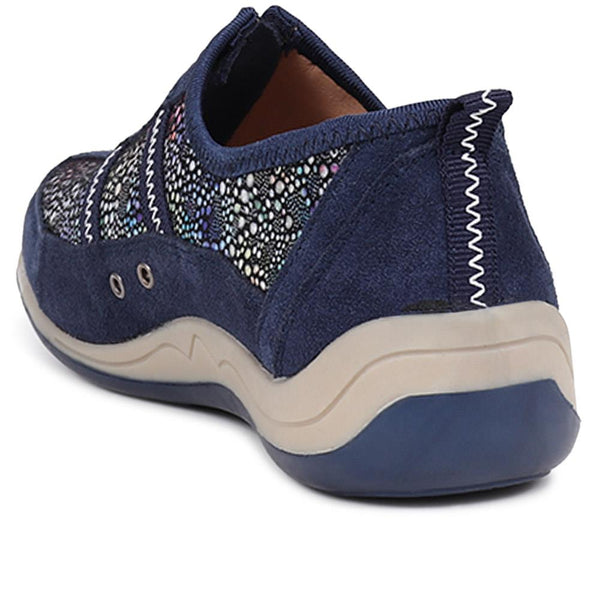 Pavers Wide Fit Leather Arch Support Trainers - Navy Multi