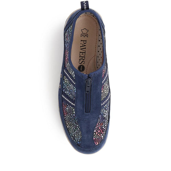 Pavers Wide Fit Leather Arch Support Trainers - Navy Multi