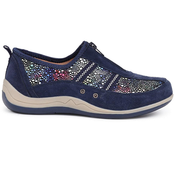 pavers Wide Fit Leather Arch Support Trainers - Navy Multi