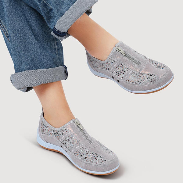 Pavers Wide Fit Leather Arch Support Trainers - Stone