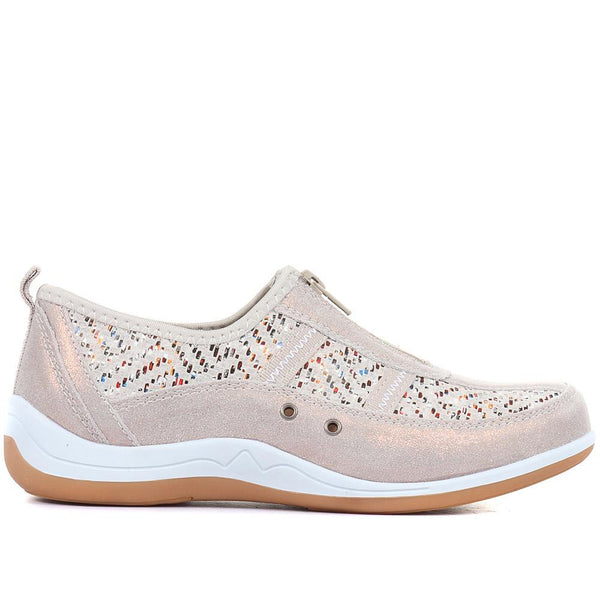 pavers Wide Fit Leather Arch Support Trainers - Stone