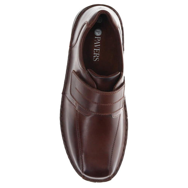 Pavers Wide Fit Leather Touch-Fasten Shoes - Dark Brown