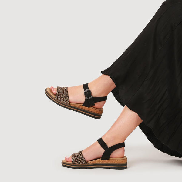 Pavers Wide-Fit Shock-Absorbing Sandals - Black Multi