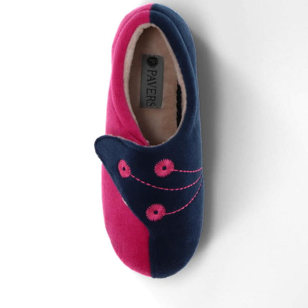 Pavers Wide Fit Warm Antibacterial Slippers - Navy Raspberry