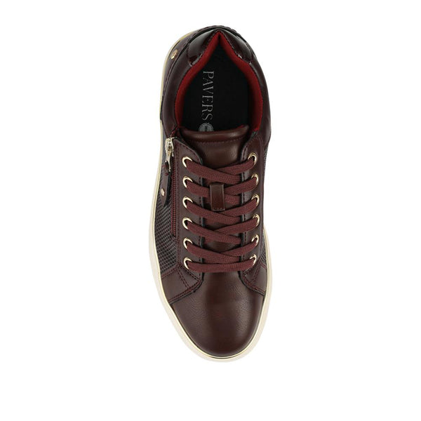 Pavers Wide Fit Zip & Lace Trainers With Grip Sole - Burgundy