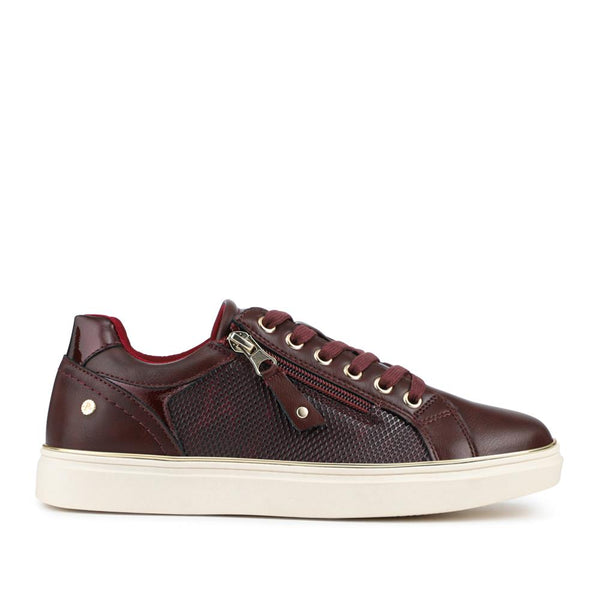 pavers Wide Fit Zip & Lace Trainers With Grip Sole - Burgundy