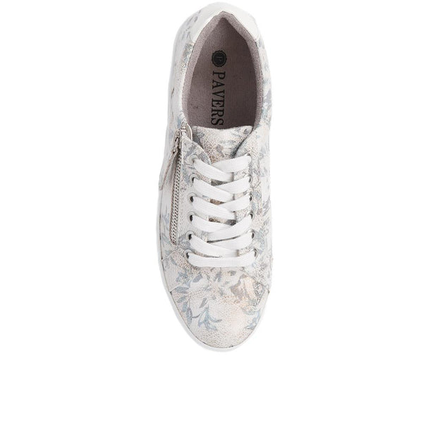Pavers Zip-Up Chunky Platform Trainers - White Floral