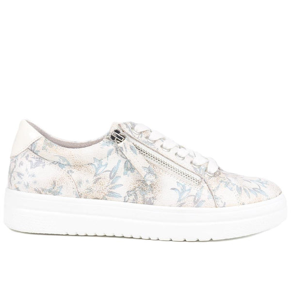 pavers Zip-Up Chunky Platform Trainers - White Floral