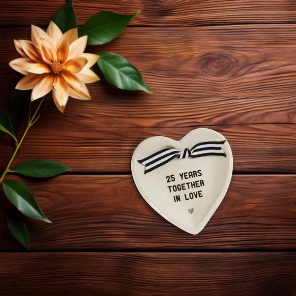 Pavilion Gift Company 25th Anniversary 4.5" X 4.5" Heart-Shaped Keepsake Dish