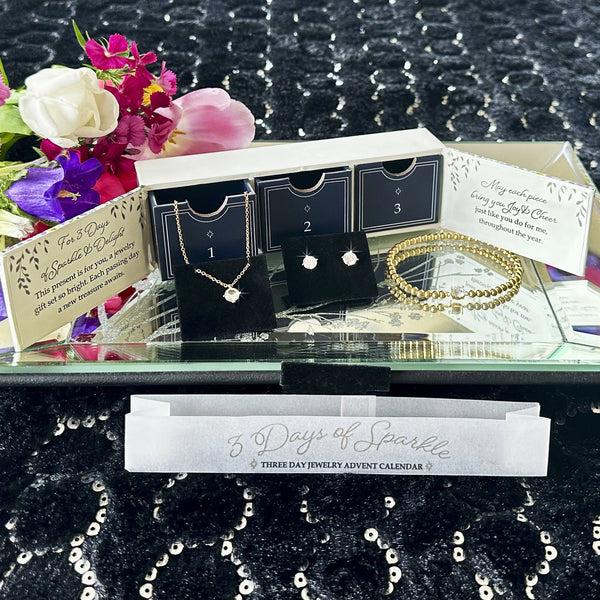 Pavilion Gift Company 3 Days Of Gold Sparkle 18K Gold Plated Cubic Zirconia Necklace Bracelet And Earrings Set