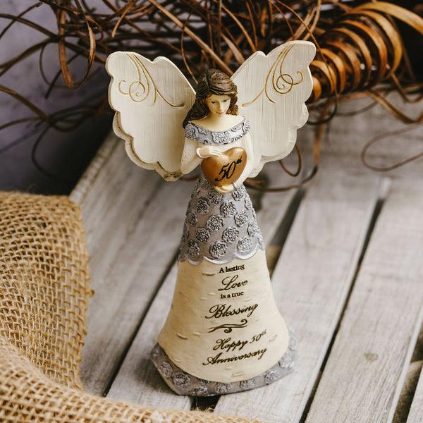 Pavilion Gift Company 50th Anniversary 6" Angel Holding 50th Heart