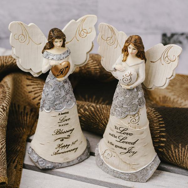 Pavilion Gift Company 50th Anniversary 6" Angel Holding 50th Heart