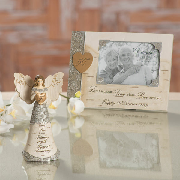 Pavilion Gift Company 50th Anniversary 6" Angel Holding 50th Heart
