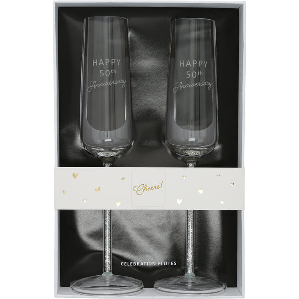 pavilion gift company 50th Anniversary Gift Boxed 7 oz Glass Toasting Flute Set