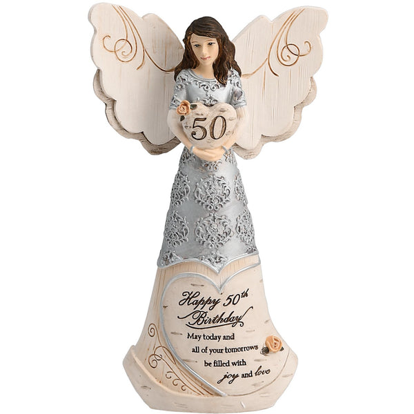pavilion gift company 50th Birthday 6" Angel Holding 50th Heart