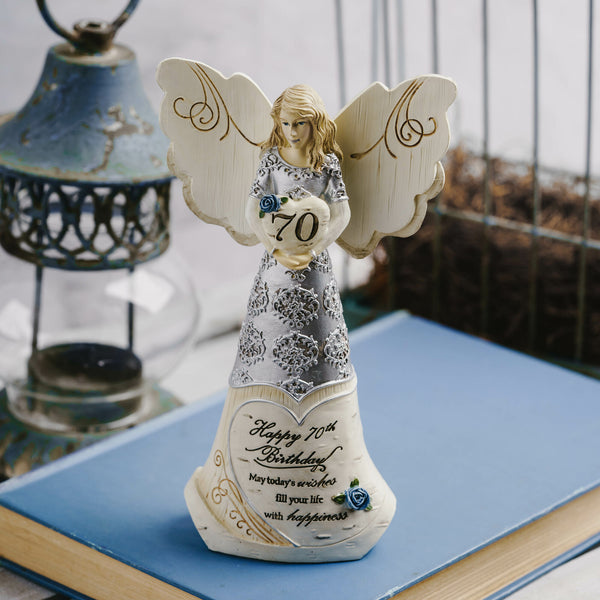 Pavilion Gift Company 70th Birthday 6" Angel Holding 70th Heart
