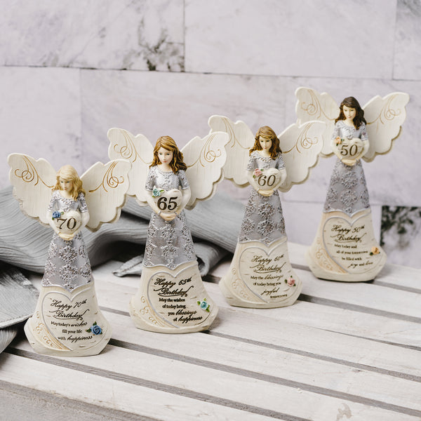 Pavilion Gift Company 70th Birthday 6" Angel Holding 70th Heart
