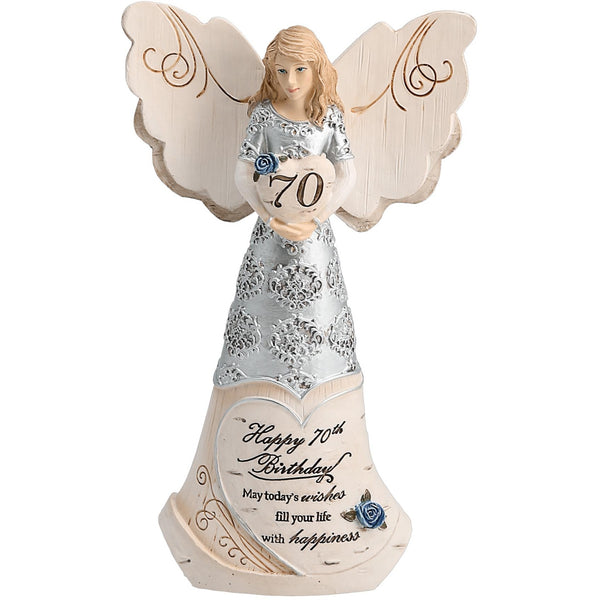 pavilion gift company 70th Birthday 6" Angel Holding 70th Heart