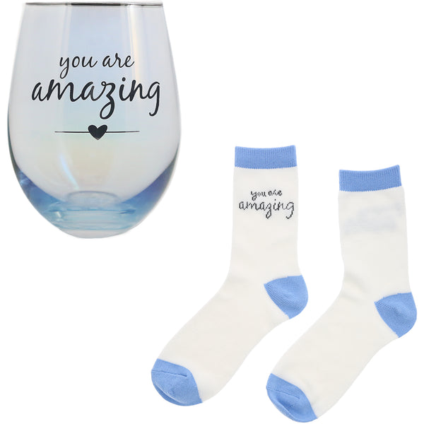 pavilion gift company Amazing 18 oz Stemless Glass & Sock Set