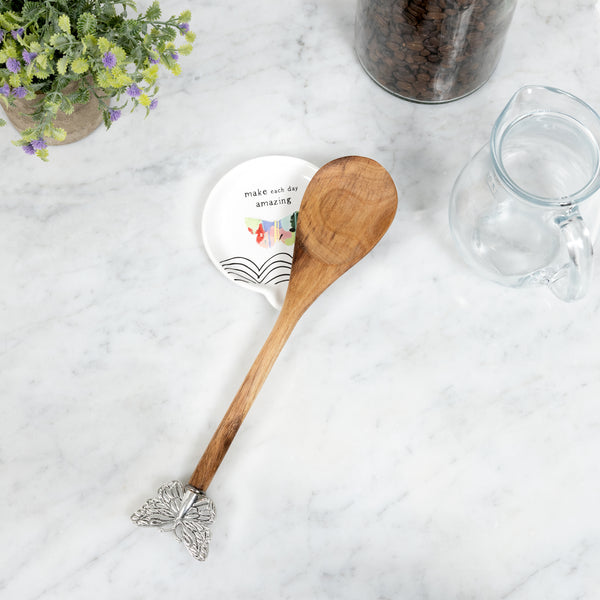Pavilion Gift Company Amazing 4" Spoon Rest With Decorative Bamboo Spoon
