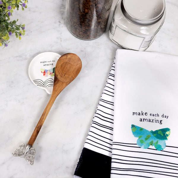 Pavilion Gift Company Amazing 4" Spoon Rest With Decorative Bamboo Spoon