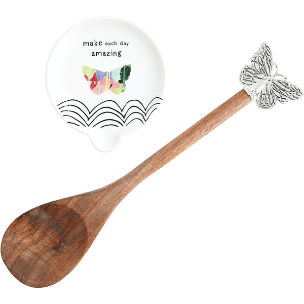 pavilion gift company Amazing 4" Spoon Rest with Decorative Bamboo Spoon