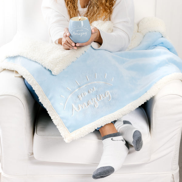 Pavilion Gift Company Amazing 42" X 50" Sherpa Lined Royal Plush Blanket Gift Set