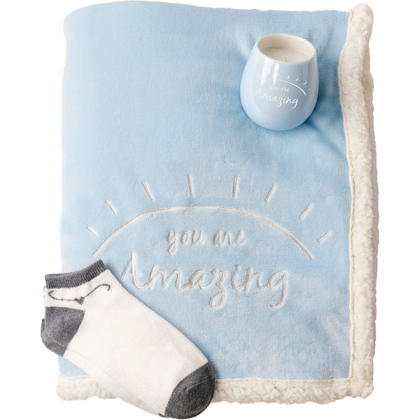 pavilion gift company Amazing 42" x 50" Sherpa Lined Royal Plush Blanket Gift Set