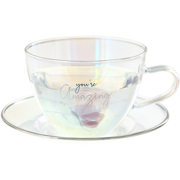 pavilion gift company Amazing 7 oz Glass Teacup and Saucer
