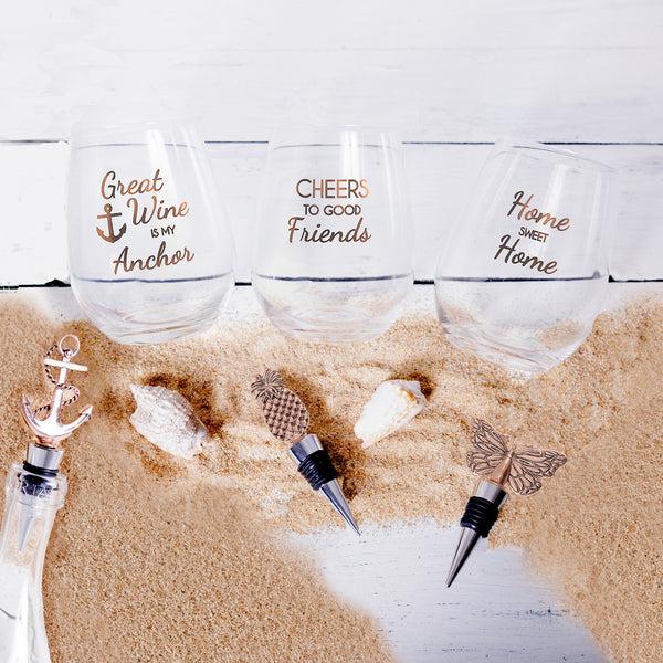 Pavilion Gift Company Anchor Bottle Stopper And 20 Oz Stemless Gift Set