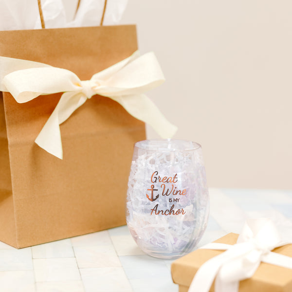 Pavilion Gift Company Anchor Bottle Stopper And 20 Oz Stemless Gift Set