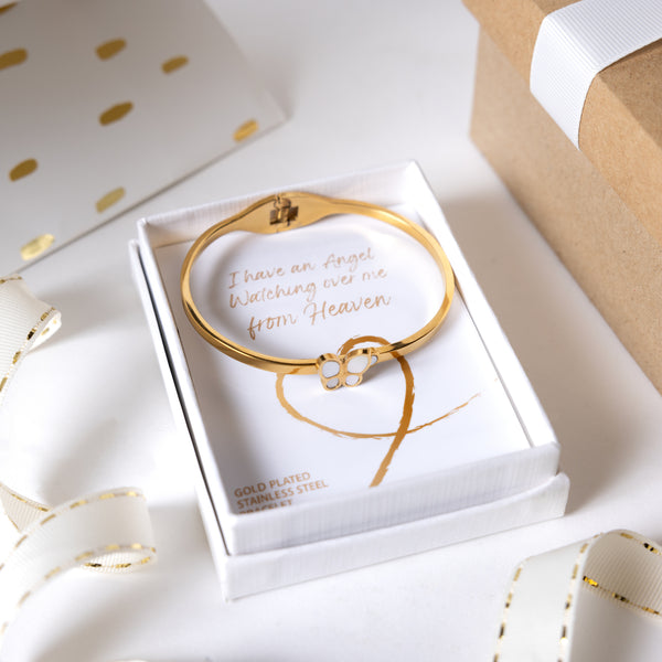Pavilion Gift Company Angel Gold Plated Hinged Bangle Bracelet