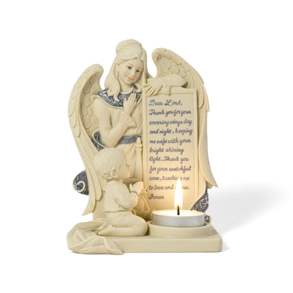 pavilion gift company Angel w/Boy Child Praying 6" Angel w/ Tea Light Ho