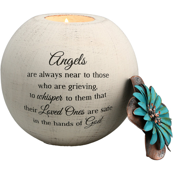 pavilion gift company Angels are Near 5" Round Tealight Candle Holder
