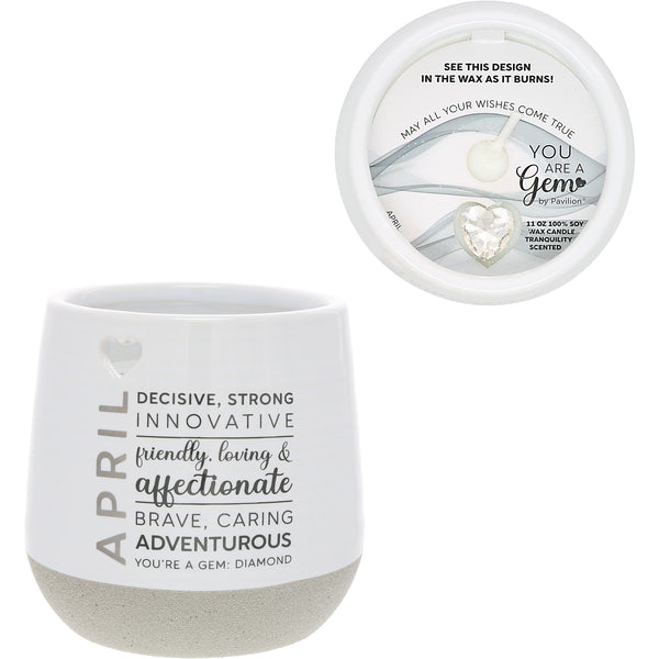 pavilion gift company April 11 oz - 100% Soy Wax Reveal Candle with Birthstone Scent: Tranquility