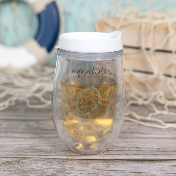 Pavilion Gift Company Aquaholic 12 Oz Acrylic Stemless Wine Glass With Lid
