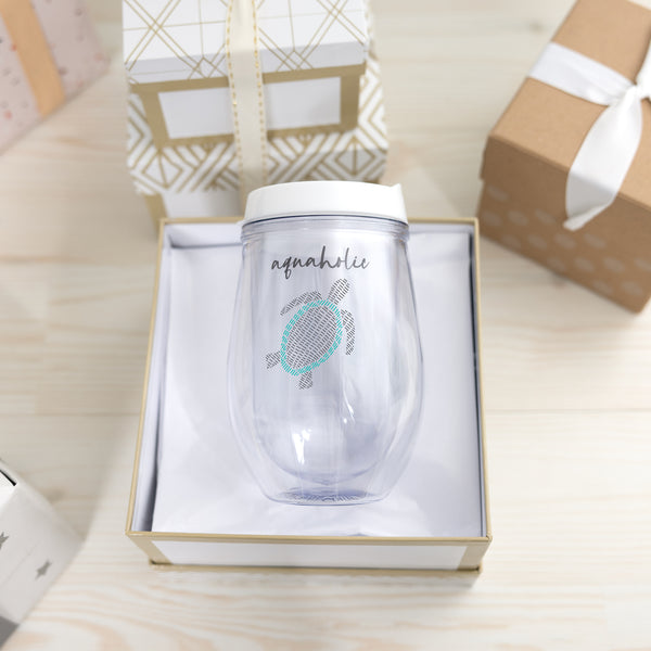 Pavilion Gift Company Aquaholic 12 Oz Acrylic Stemless Wine Glass With Lid