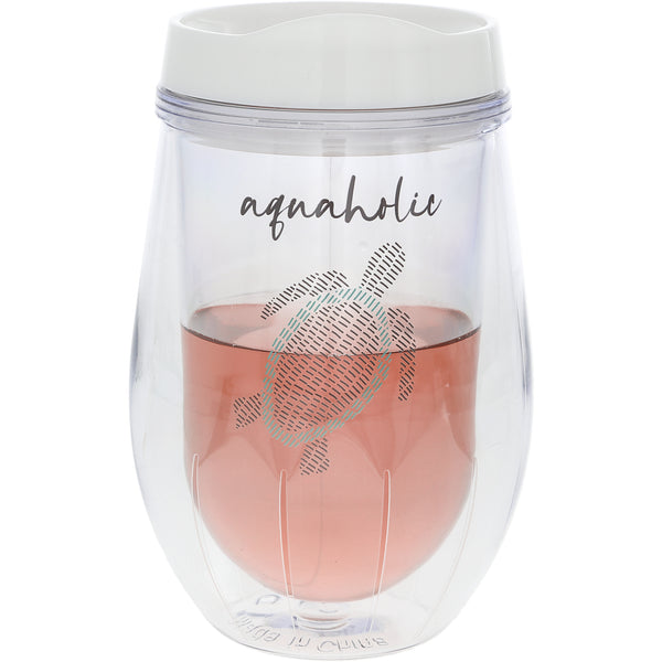 pavilion gift company Aquaholic 12 oz Acrylic Stemless Wine Glass with Lid