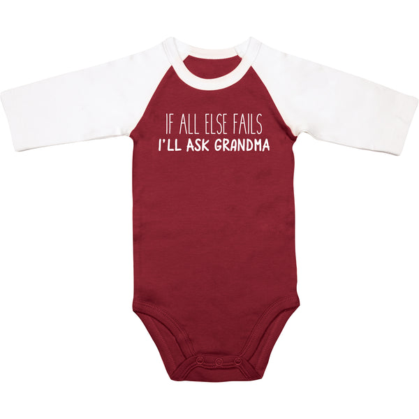 pavilion gift company Ask Grandma 6-12 Months 3/4 Length Sleeve Maroon Onesie