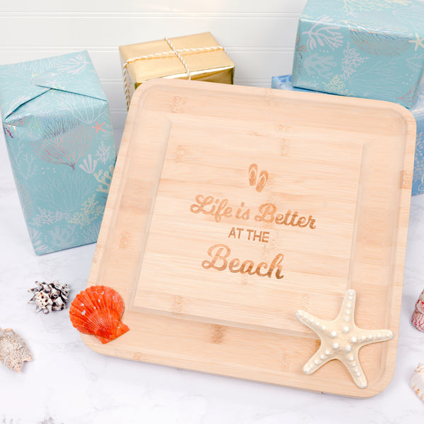 Pavilion Gift Company At The Beach 13" Bamboo Serving Board With Utensils